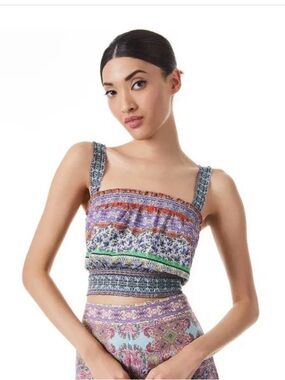 Alice + Olivia Lois Smocked Crop Top Sz M